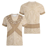 Mauri Ribaberiki Kiribati Women V-Neck T-Shirt Cowrie Shells Lei Palm Leaf Weaving