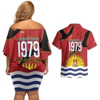 Mauri Kiribati Independence Day Couples Matching Off Shoulder Short Dress and Hawaiian Shirt 1979 Proud National Frigatebird