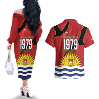 Mauri Kiribati Independence Day Couples Matching Off The Shoulder Long Sleeve Dress and Hawaiian Shirt 1979 Proud National Frigatebird