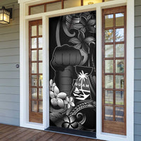 Black Hafa Adai Guam Door Cover Chamorro Latte Stone Hand With Plumeria LT14 - Polynesian Pride