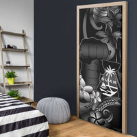 Black Hafa Adai Guam Door Cover Chamorro Latte Stone Hand With Plumeria LT14 - Polynesian Pride