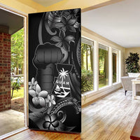 Black Hafa Adai Guam Door Cover Chamorro Latte Stone Hand With Plumeria LT14 - Polynesian Pride