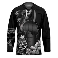 Black Hafa Adai Guam Hockey Jersey Chamorro Latte Stone Hand With Plumeria LT14 Unisex Black - Polynesian Pride
