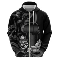 Black Hafa Adai Guam Hoodie Chamorro Latte Stone Hand With Plumeria