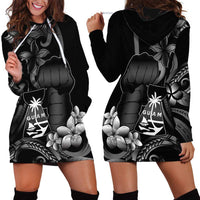 Black Hafa Adai Guam Hoodie Dress Chamorro Latte Stone Hand With Plumeria