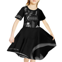 Black Hafa Adai Guam Kid Short Sleeve Dress Chamorro Latte Stone Hand With Plumeria