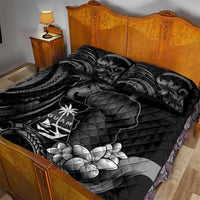 Black Hafa Adai Guam Quilt Bed Set Chamorro Latte Stone Hand With Plumeria