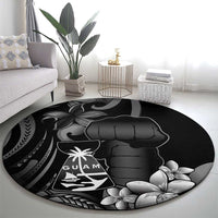 Black Hafa Adai Guam Round Carpet Chamorro Latte Stone Hand With Plumeria