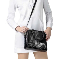 Black Hafa Adai Guam Shoulder Handbag Chamorro Latte Stone Hand With Plumeria