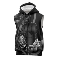 Black Hafa Adai Guam Sleeveless Zip Hoodie Chamorro Latte Stone Hand With Plumeria LT14 Black - Polynesian Pride