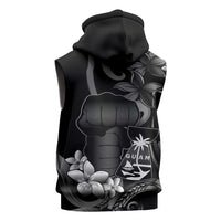 Black Hafa Adai Guam Sleeveless Zip Hoodie Chamorro Latte Stone Hand With Plumeria LT14 - Polynesian Pride