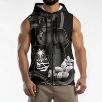 Black Hafa Adai Guam Sleeveless Zip Hoodie Chamorro Latte Stone Hand With Plumeria LT14 - Polynesian Pride