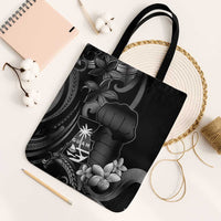 Black Hafa Adai Guam Tote Bag Chamorro Latte Stone Hand With Plumeria - Polynesian Pride