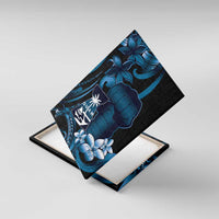 Blue Hafa Adai Guam Canvas Wall Art Chamorro Latte Stone Hand With Plumeria