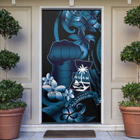 Blue Hafa Adai Guam Door Cover Chamorro Latte Stone Hand With Plumeria LT14 Blue - Polynesian Pride