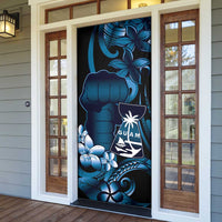 Blue Hafa Adai Guam Door Cover Chamorro Latte Stone Hand With Plumeria LT14 - Polynesian Pride