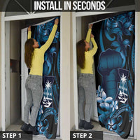 Blue Hafa Adai Guam Door Cover Chamorro Latte Stone Hand With Plumeria LT14 - Polynesian Pride