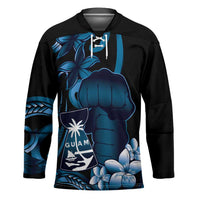 Blue Hafa Adai Guam Hockey Jersey Chamorro Latte Stone Hand With Plumeria LT14 Unisex Blue - Polynesian Pride
