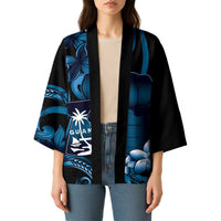 Blue Hafa Adai Guam Kimono Chamorro Latte Stone Hand With Plumeria - Polynesian Pride
