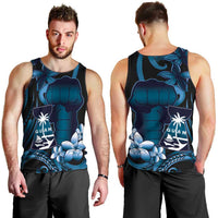 Blue Hafa Adai Guam Men Tank Top Chamorro Latte Stone Hand With Plumeria