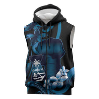 Blue Hafa Adai Guam Sleeveless Zip Hoodie Chamorro Latte Stone Hand With Plumeria LT14 Blue - Polynesian Pride