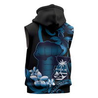 Blue Hafa Adai Guam Sleeveless Zip Hoodie Chamorro Latte Stone Hand With Plumeria LT14 - Polynesian Pride