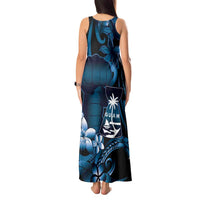 Blue Hafa Adai Guam Tank Maxi Dress Chamorro Latte Stone Hand With Plumeria