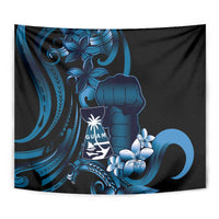 Blue Hafa Adai Guam Tapestry Chamorro Latte Stone Hand With Plumeria