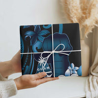 Blue Hafa Adai Guam Wrapping Paper Chamorro Latte Stone Hand With Plumeria - Polynesian Pride