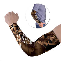Brown Hafa Adai Guam Arm Sleeves Chamorro Latte Stone Hand With Plumeria - Polynesian Pride