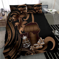 Brown Hafa Adai Guam Bedding Set Chamorro Latte Stone Hand With Plumeria