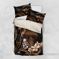 Brown Hafa Adai Guam Bedding Set Chamorro Latte Stone Hand With Plumeria