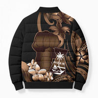 Brown Hafa Adai Guam Bomber Puffer Jacket Chamorro Latte Stone Hand With Plumeria - Polynesian Pride