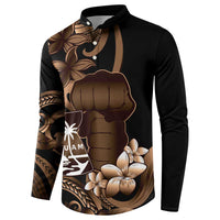 Brown Hafa Adai Guam Button Sweatshirt Chamorro Latte Stone Hand With Plumeria