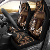 Brown Hafa Adai Guam Car Seat Cover Chamorro Latte Stone Hand With Plumeria