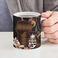 Brown Hafa Adai Guam Ceramic Mug Chamorro Latte Stone Hand With Plumeria - Polynesian Pride
