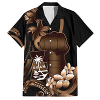 Brown Hafa Adai Guam Family Matching Tank Maxi Dress and Hawaiian Shirt Chamorro Latte Stone Hand With Plumeria