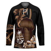 Brown Hafa Adai Guam Hockey Jersey Chamorro Latte Stone Hand With Plumeria LT14 Unisex Brown - Polynesian Pride