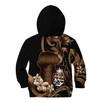 Brown Hafa Adai Guam Kid Hoodie Chamorro Latte Stone Hand With Plumeria
