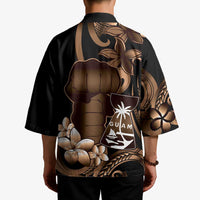 Brown Hafa Adai Guam Kimono Chamorro Latte Stone Hand With Plumeria - Polynesian Pride