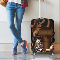 Brown Hafa Adai Guam Luggage Cover Chamorro Latte Stone Hand With Plumeria