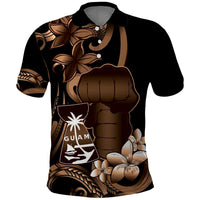 Brown Hafa Adai Guam Polo Shirt Chamorro Latte Stone Hand With Plumeria