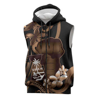 Brown Hafa Adai Guam Sleeveless Zip Hoodie Chamorro Latte Stone Hand With Plumeria LT14 Brown - Polynesian Pride