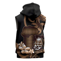 Brown Hafa Adai Guam Sleeveless Zip Hoodie Chamorro Latte Stone Hand With Plumeria LT14 - Polynesian Pride