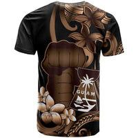 Brown Hafa Adai Guam T Shirt Chamorro Latte Stone Hand With Plumeria