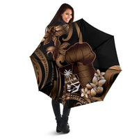 Brown Hafa Adai Guam Umbrella Chamorro Latte Stone Hand With Plumeria - Polynesian Pride