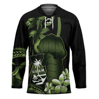 Green Hafa Adai Guam Hockey Jersey Chamorro Latte Stone Hand With Plumeria LT14 Unisex Green - Polynesian Pride