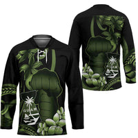 Green Hafa Adai Guam Hockey Jersey Chamorro Latte Stone Hand With Plumeria LT14 - Polynesian Pride
