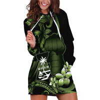 Green Hafa Adai Guam Hoodie Dress Chamorro Latte Stone Hand With Plumeria