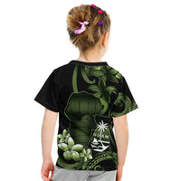 Green Hafa Adai Guam Kid T Shirt Chamorro Latte Stone Hand With Plumeria